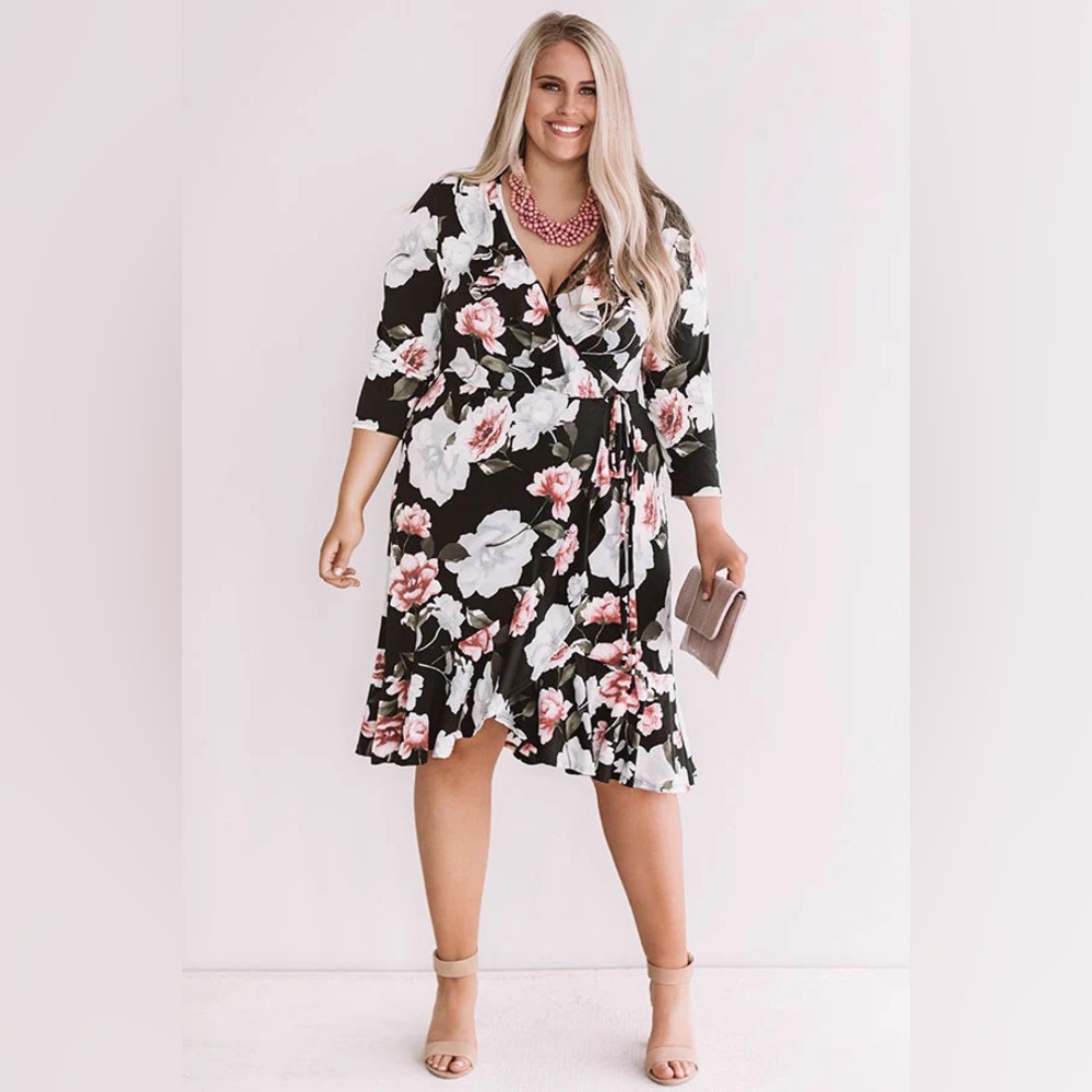 GRAND DEBUT FAUX WRAP FLORAL DRESS 2XL